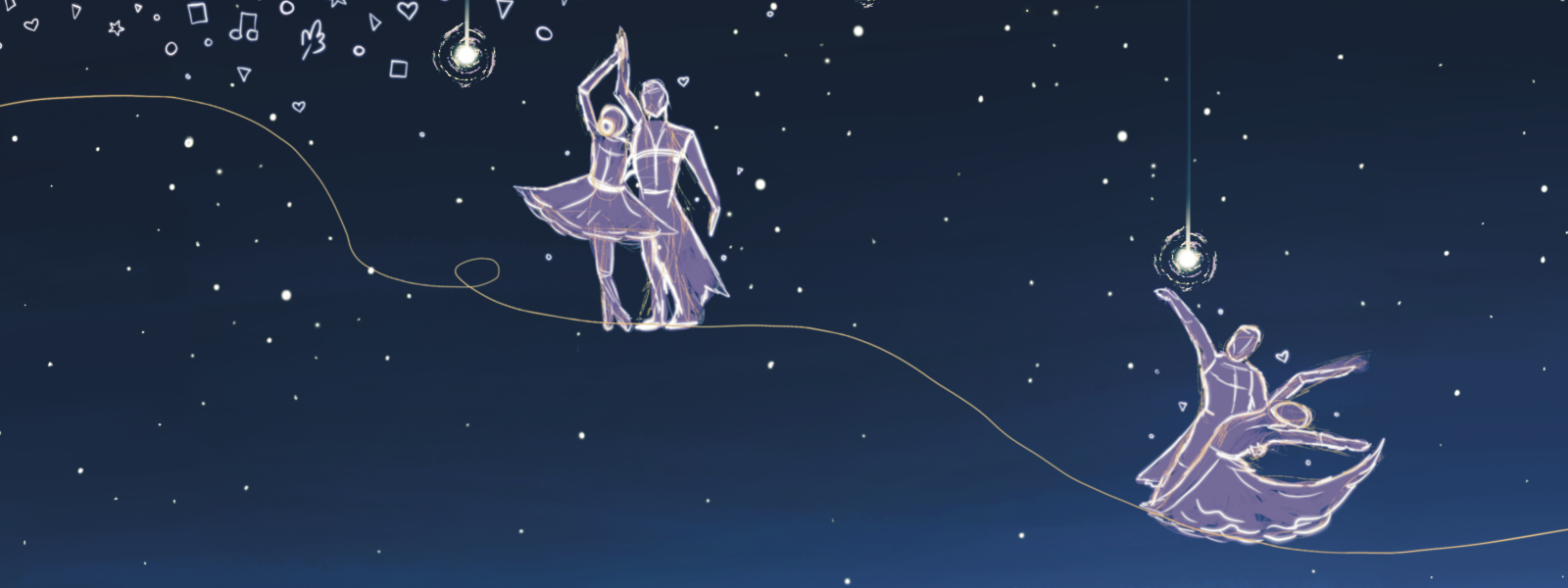 illustration of dancers against a night sky
