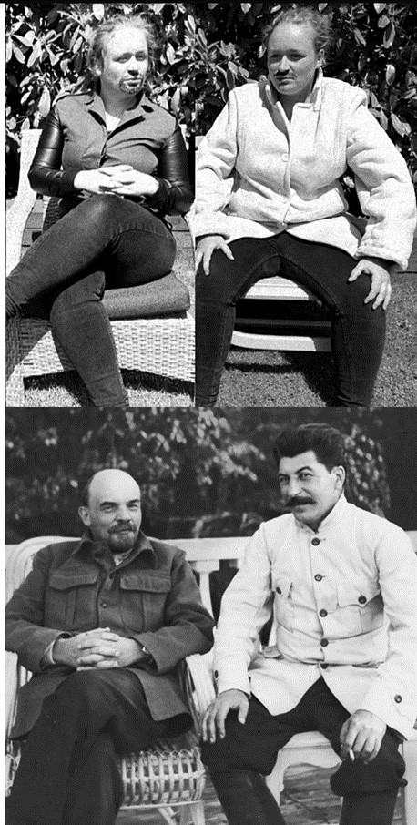 Can you notice anything strange about the original? This is Chantelle’s creative take on an early example of a doctored photograph. In reality, this good-natured meeting between Lenin and Stalin never took place…