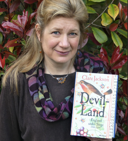 Dr Clare Jackson and her award-winning book, ‘Devil-Land’ | Image credit: University of Cambridge