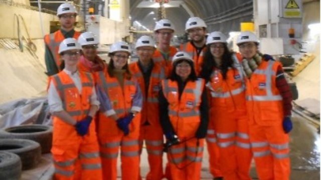 Prof Abir Al Tabbaa’s CDT students and staff during a visit to Crossrail (Image courtesy of the FIBE CDT)